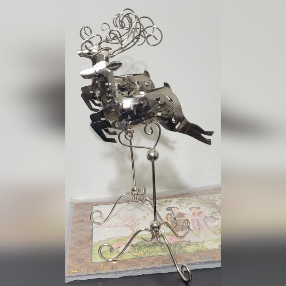 Metal silver reindeer candle holders set 2 pcs. - Picture 4 of 17